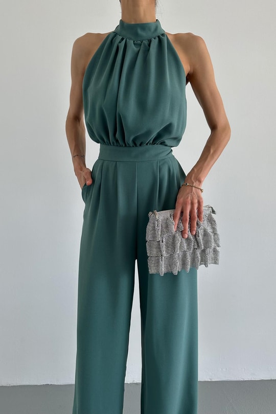 Halter Yaka Premium Tulum Yeşil