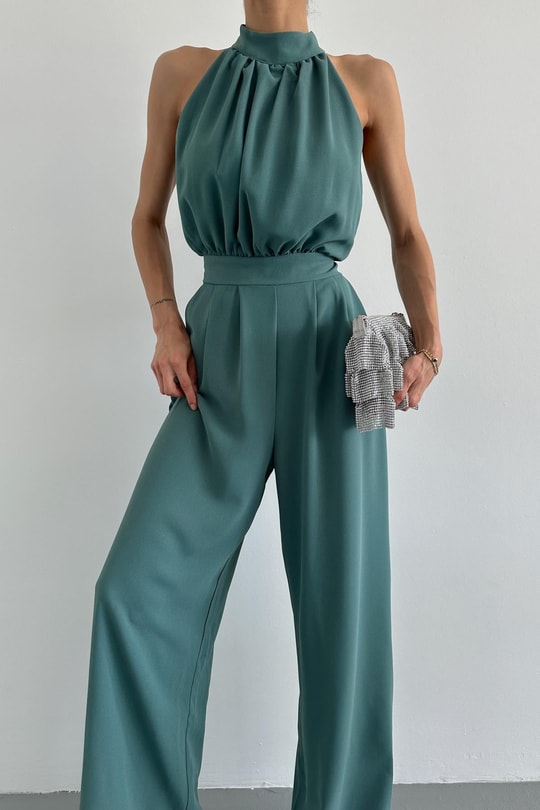 Halter Yaka Premium Tulum Yeşil