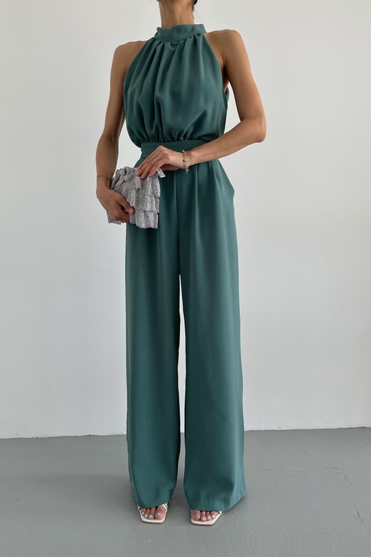 Halter Yaka Premium Tulum Yeşil