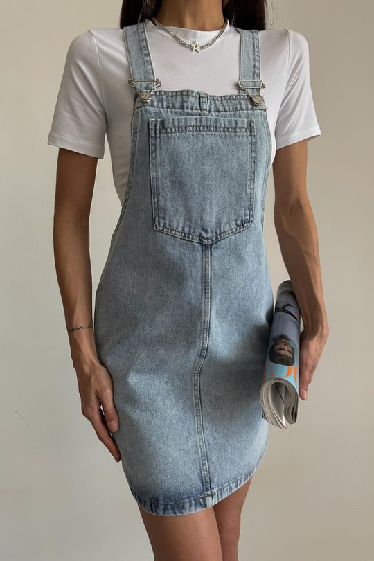 Kar Yıkama Denim Salopet Buz Mavi