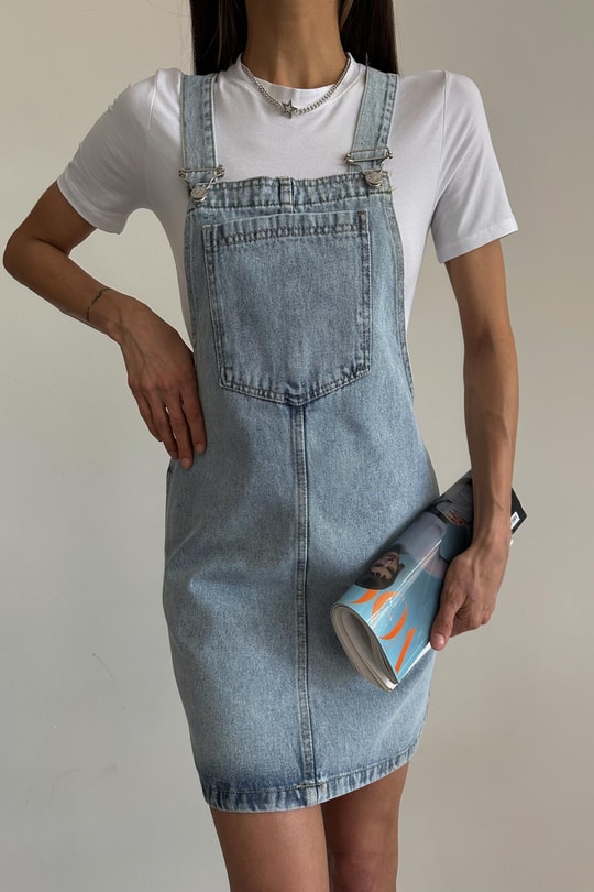 Kar Yıkama Denim Salopet Buz Mavi