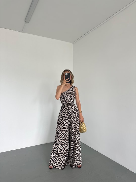 Leopar Desen Tek Omuz Tulum Kahve
