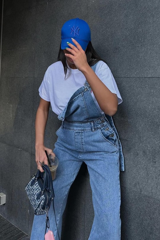 Ön Cepli Denim Salopet Mavi
