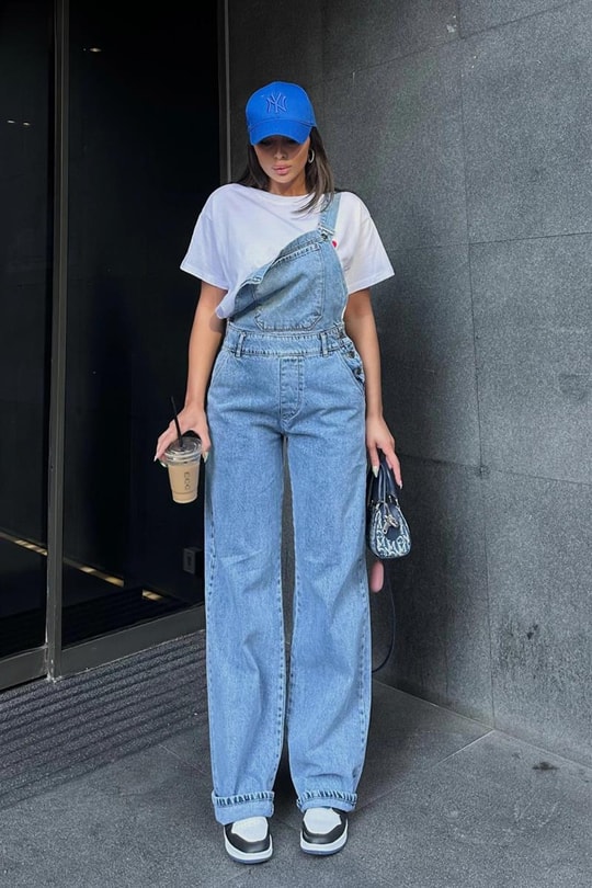Ön Cepli Denim Salopet Mavi