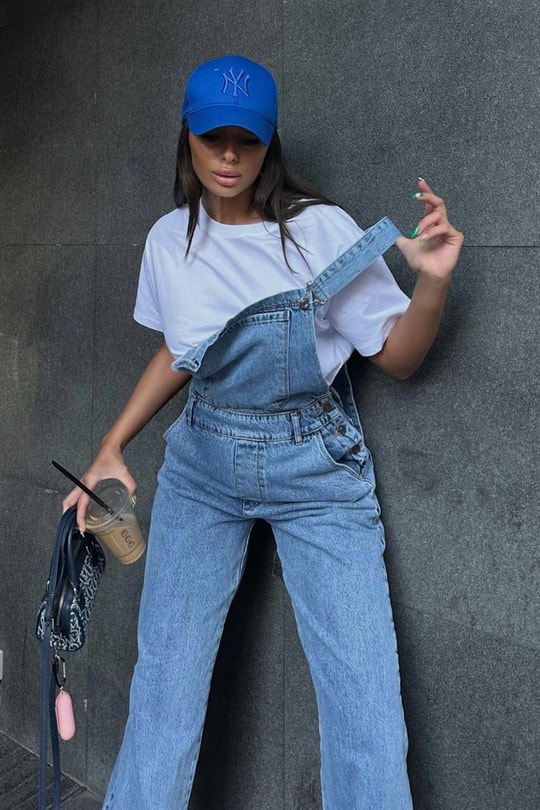 Ön Cepli Denim Salopet Mavi