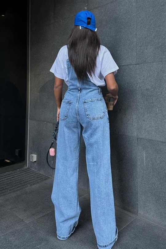 Ön Cepli Denim Salopet Mavi