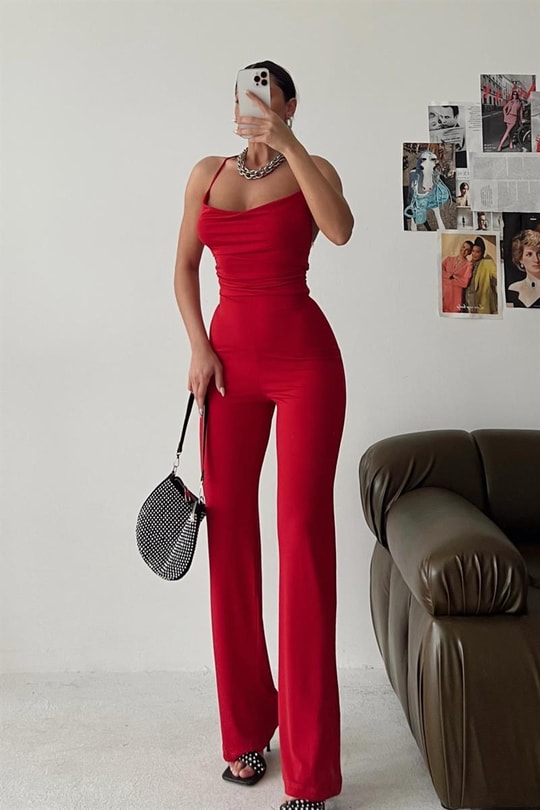 Sırt Dekolteli Jessica Tulum Kırmızı