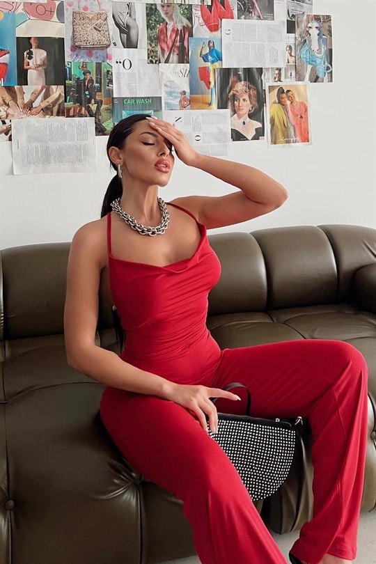 Sırt Dekolteli Jessica Tulum Kırmızı