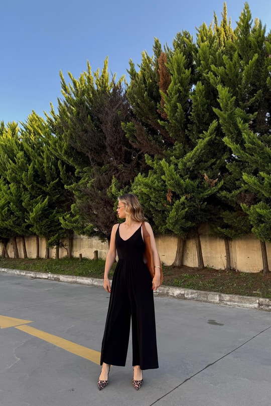 Sırtı Çapraz Tulum Siyah
