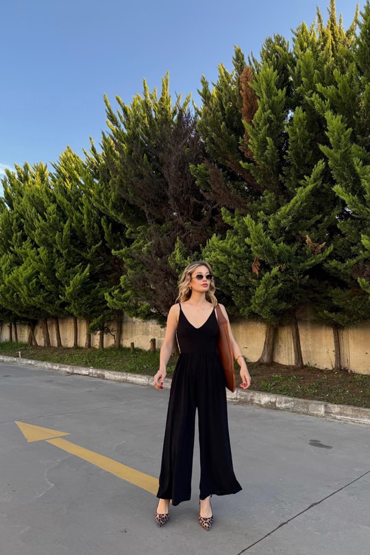 Sırtı Çapraz Tulum Siyah