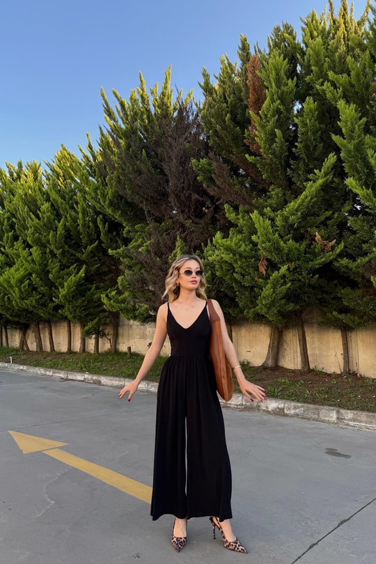 Sırtı Çapraz Tulum Siyah