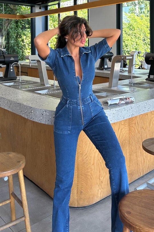 Straight Ön Cepli Denim Tulum Lacivert