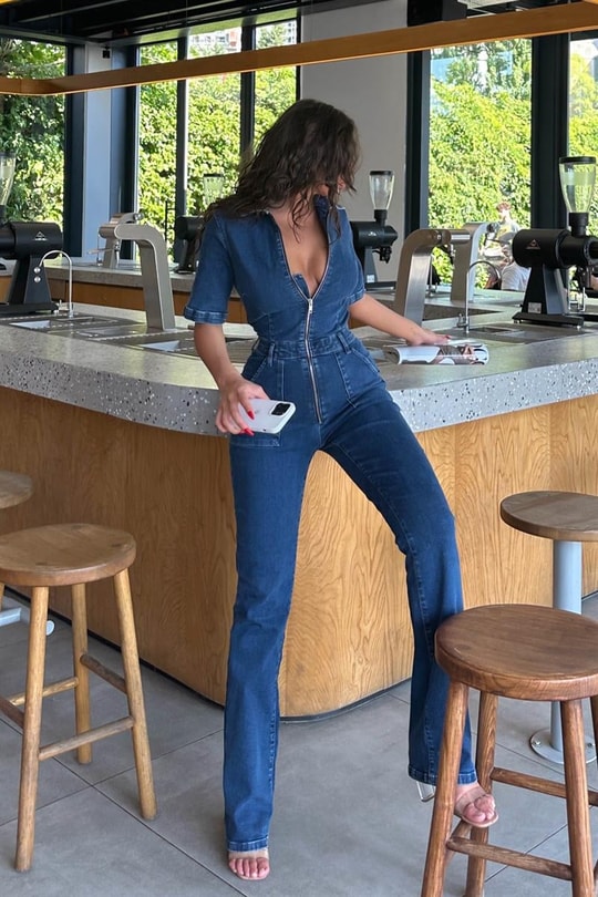 Straight Ön Cepli Denim Tulum Lacivert