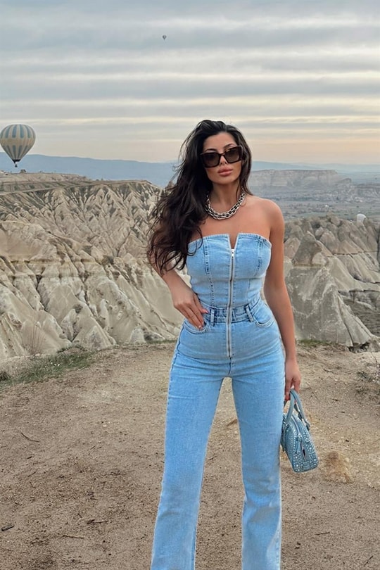 Straplez Denim Tulum Buz Mavi