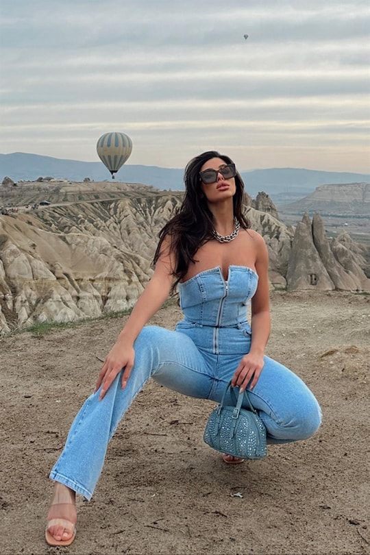 Straplez Denim Tulum Buz Mavi