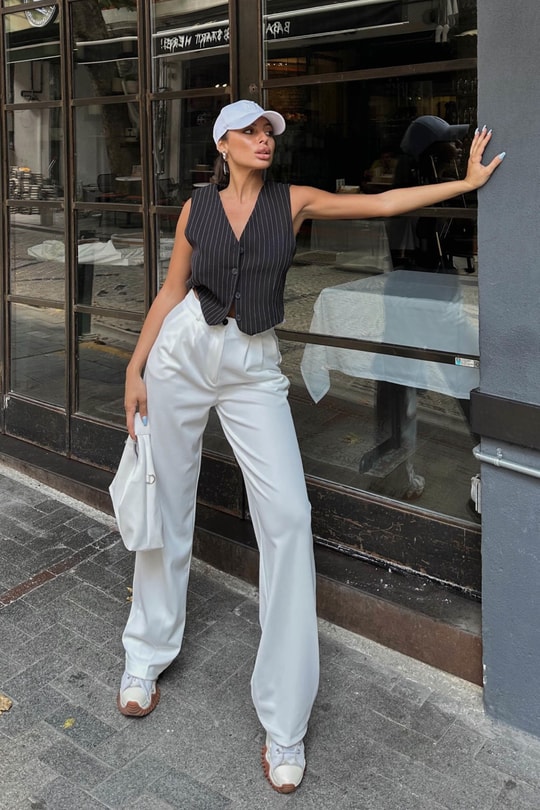 Çizgili Classic Basic Yelek Siyah Siyah
