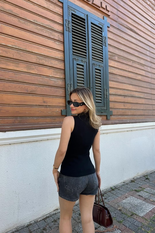 Fermuarlı Polo Yaka Body Siyah