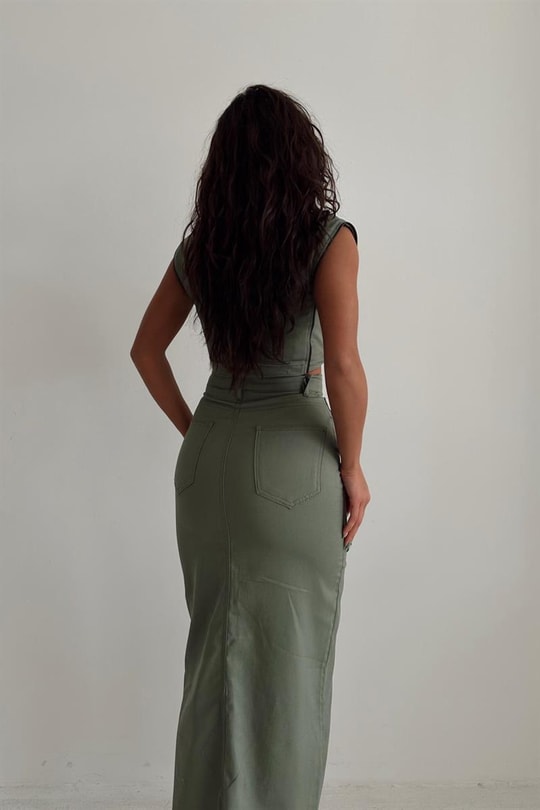 Kruvaze Crop Paraşüt Yelek Haki