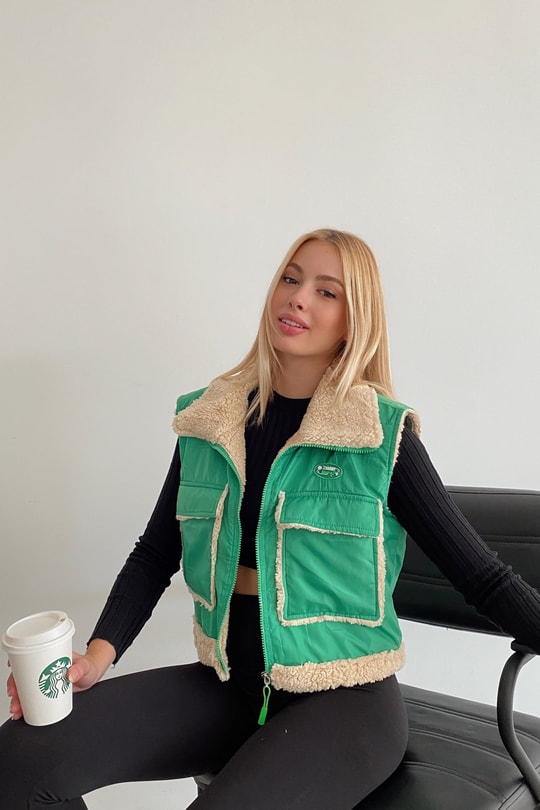 Kürk Detay Cutest Yelek Yeşil