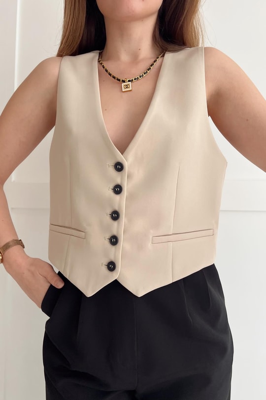 Swan Crop Yelek Bej