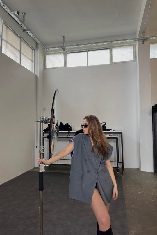 Tasarım Oversize Yelek Gri