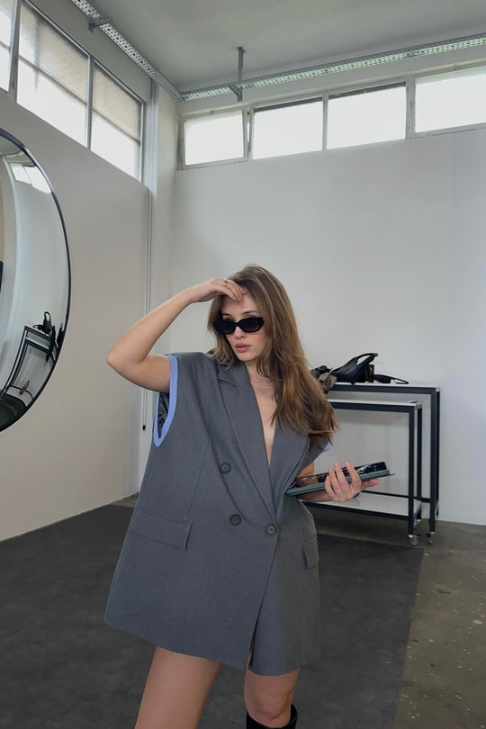 Tasarım Oversize Yelek Gri