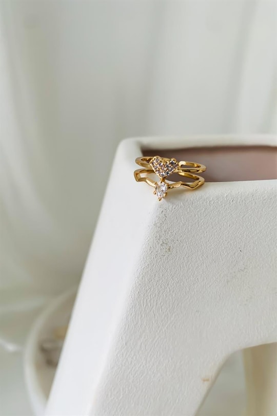 İkili Heart Yüzük Gold