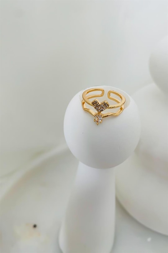İkili Heart Yüzük Gold