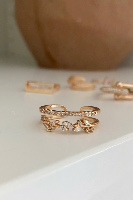 Leaf Desen İkili Yüzük Gold