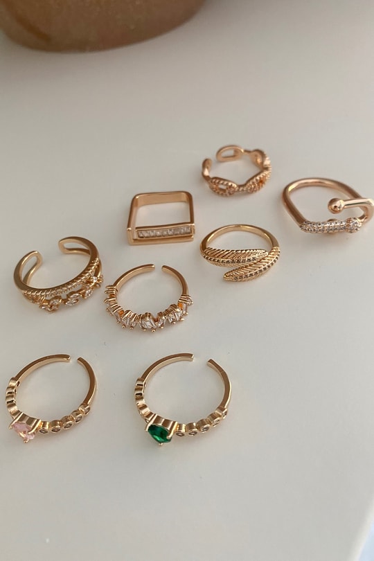 Su Yolu Taşlı Yüzük Gold