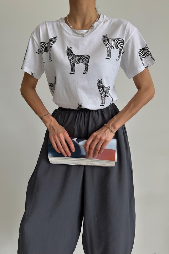 Zebra Desenli Tshirt Beyaz
