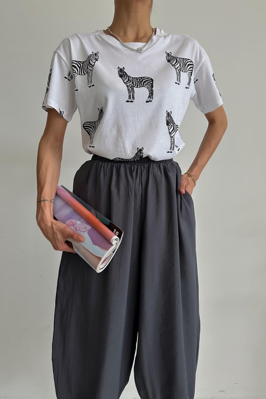 Zebra Desenli Tshirt Beyaz
