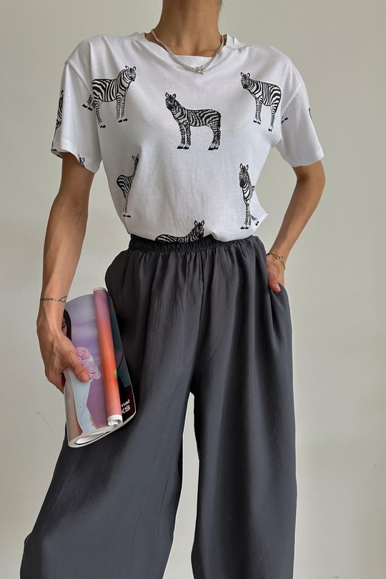 Zebra Desenli Tshirt Beyaz