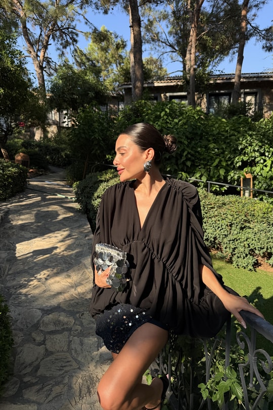 Anastasia Koyu Lacivert Payetli Şort Etek