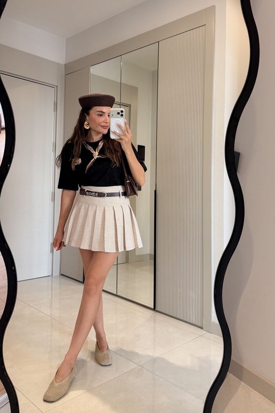 Beautiful Ekru Kemerli Şort Etek