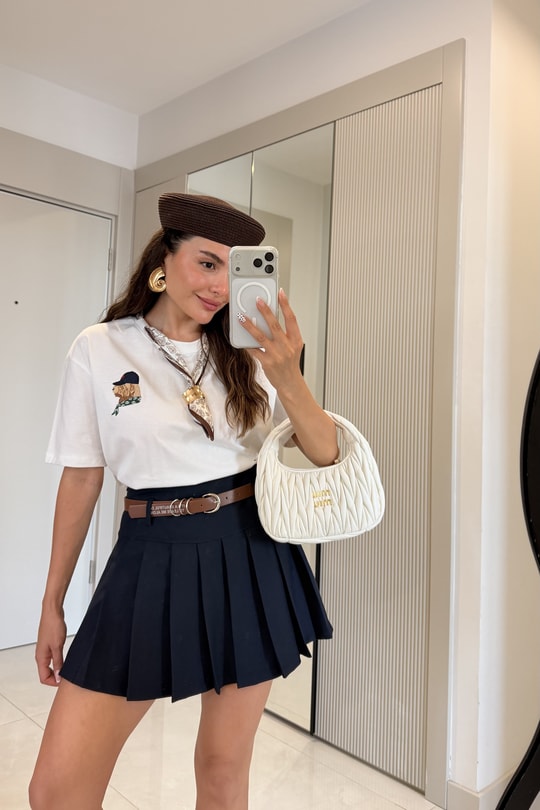 Beautiful Lacivert Kemerli Şort Etek
