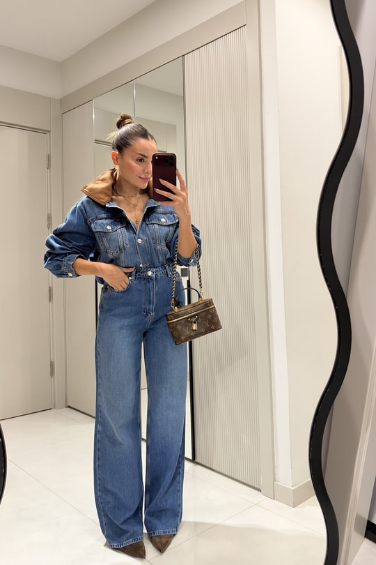 Bradley Arka Cep Kadife Detaylı Bol Paça Jean