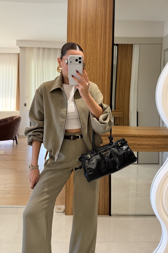 Brewa Haki Kemerli Bomber Ceket Pantolon Takım