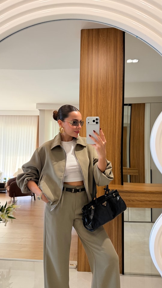 Brewa Haki Kemerli Bomber Ceket Pantolon Takım