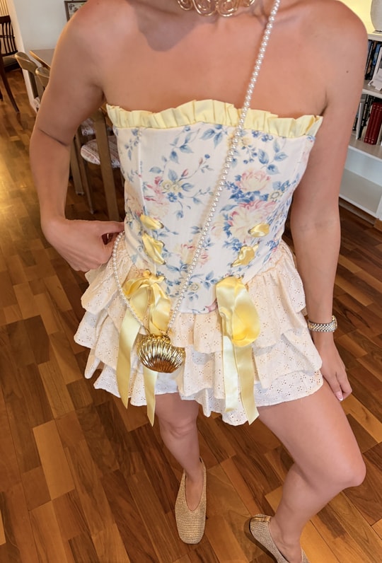 Faralya Sarı Desenli Vintage Korse Büstiyer