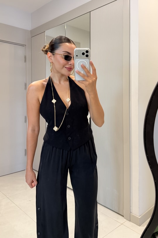 Juliette Siyah Sırt Dekolteli Bağlamalı Yelek