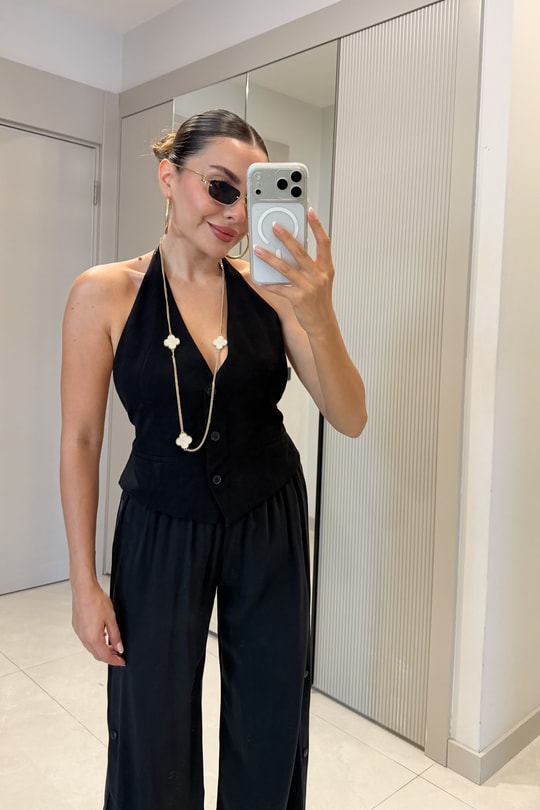 Juliette Siyah Sırt Dekolteli Bağlamalı Yelek