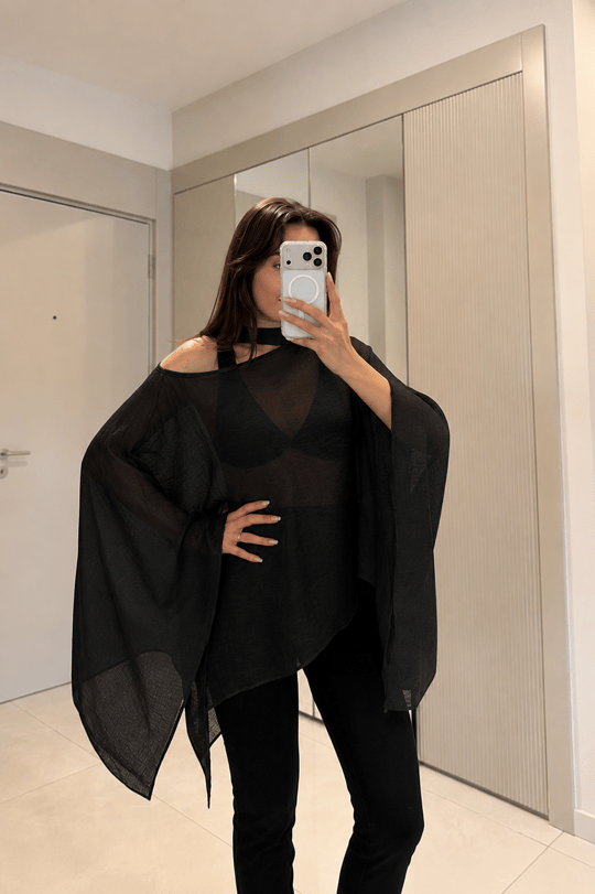 Loretta Siyah Pelerin Şifon Bluz