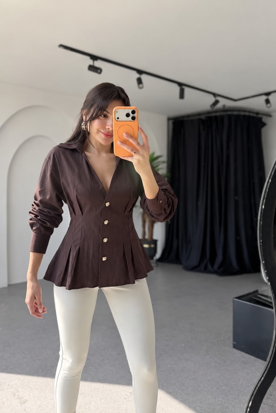 Markey Acı Kahve Gold Düğmeli Gömlek