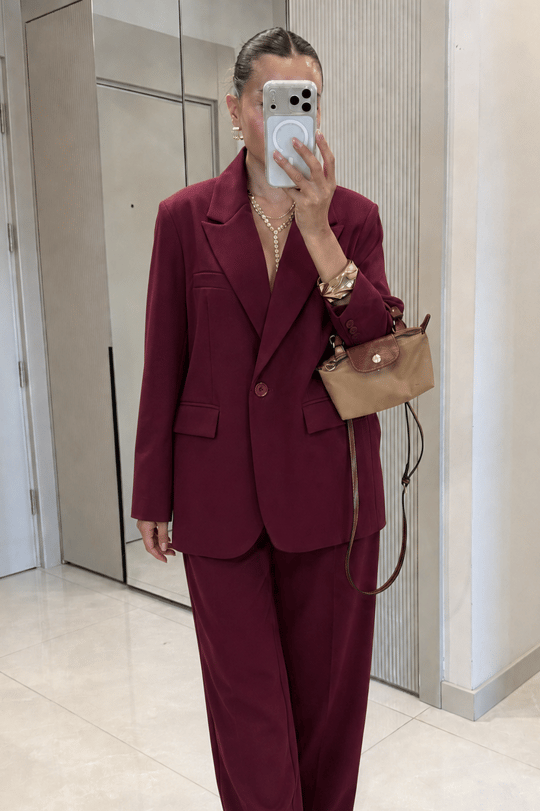 Moka Bordo Oversize Blazer & Palazzo Pantolon Takım