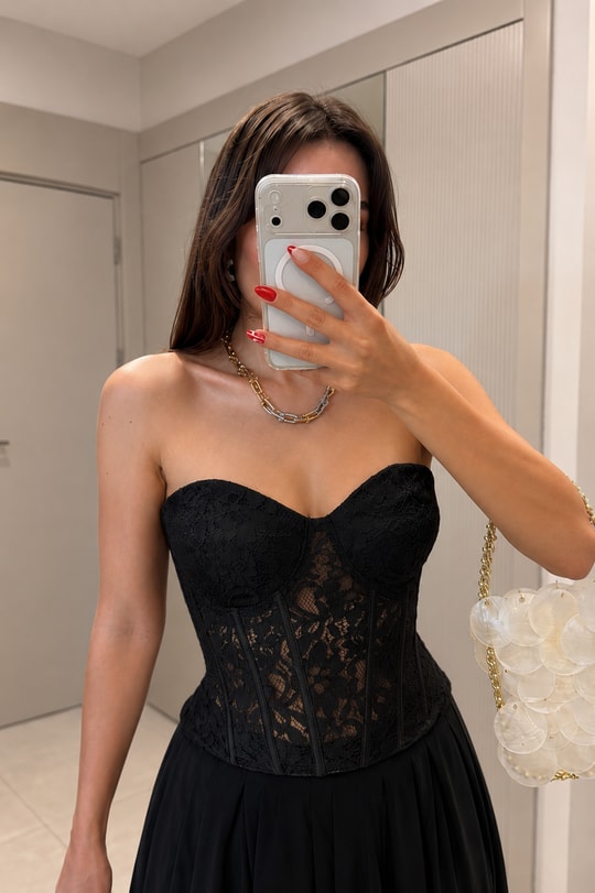 Morgane Siyah Dantel Detaylı Korse Büstiyer