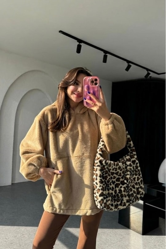 Selora Kahve Leopar Desen Yumoş Çanta