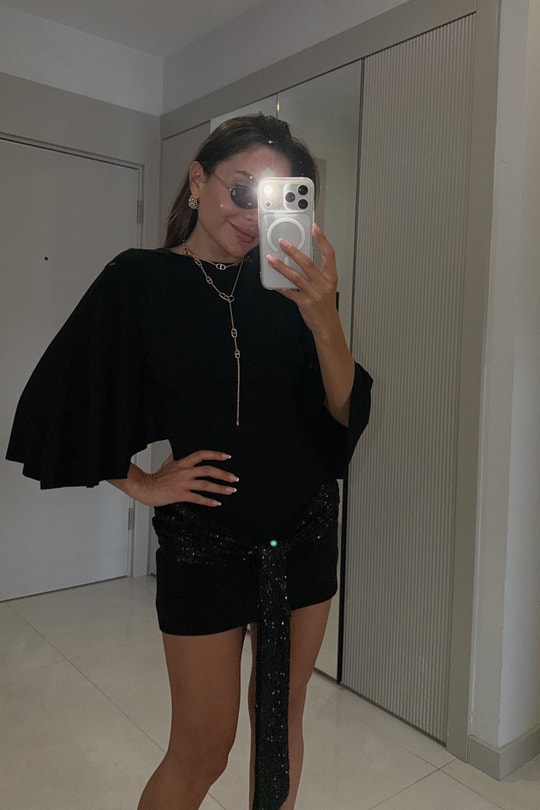 Sequin Siyah Payet Kuşaklı Sırt Dekolteli Elbise
