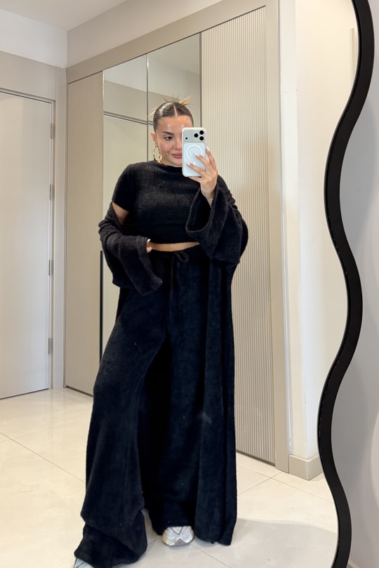 Spance Siyah Yumuşak Dokulu Üçlü Premium Takım