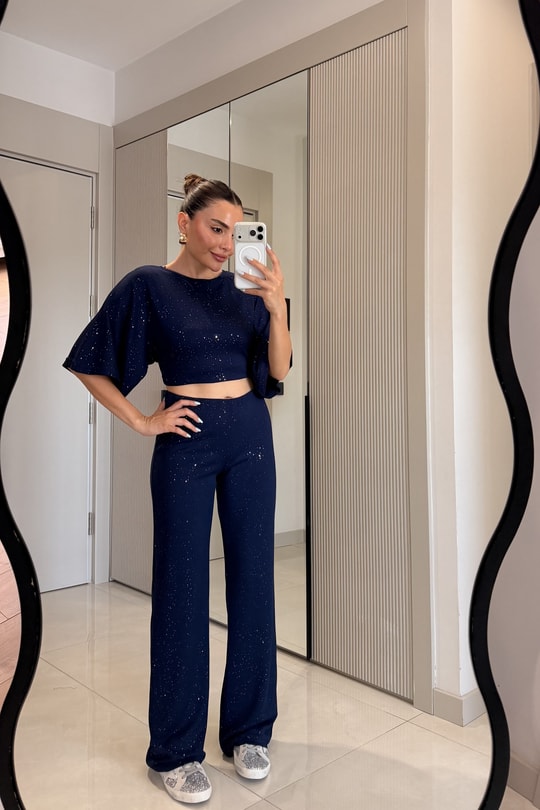 Visha Lacivert Modal Simli Takım